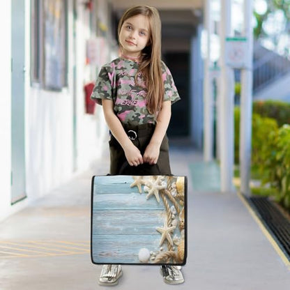 3 Ring Zipper Binder Starfish Seashell Blue Wood Grain Binders Bag with Shoulder Strap 500 Sheets Paper Organizer Trapper Keeper Documents Storage File Folder for School Office - color: A492
