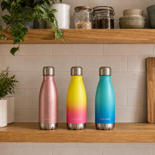 CHILLOUT LIFE 12oz Kids Insulated Stainless Steel Water Bottle, Leak Proof | Small Metal Water Bottle, Keeps Drinks Cold 24H & Hot 12H, Leak-Proof Screw Lid, Perfect for School, Travel & Sports - color: Rose Gold