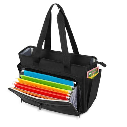 Trunab Teacher Laptop Tote Bag with Expanding File Folder Pocket | Nurse Utility Tote Bag for Women, Office Laptop Briefcase for Work, College, Nursing - color: Black