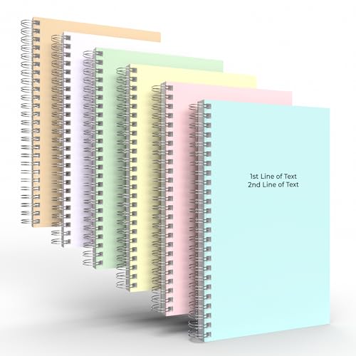 Custom Spiral Notebook Journals with Pastel Colored Covers - 6 Pack of 5" x 8" – College Ruled, Hard Cover, 50 Sheets Per Book – For Journaling, Office, School Supplies, etc. - color: Pastel Colors, size: 5" x 8"