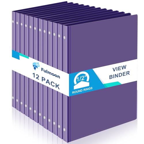 Fulmoon 12 Pcs Economy View 3 Ring Plastic Binder 12.2 x 9.8 Inch Plastic Round Ring Binders with Pockets Notebinder for Meetings for Home, Office, School(Purple, 1/2 Inch) - color: Purple, size: 1/2 Inch