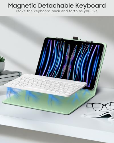 MoKo Universal Tablet Case with QWERTY Keyboard for 9",9.7",10.1",10.2",10.4",10.5",10.9" Tablet, with Removable Wireless Bluetooth Keyboard&Pen Holder for iPad, Samsung, Fire, Pixel, Other, Green - color: Green