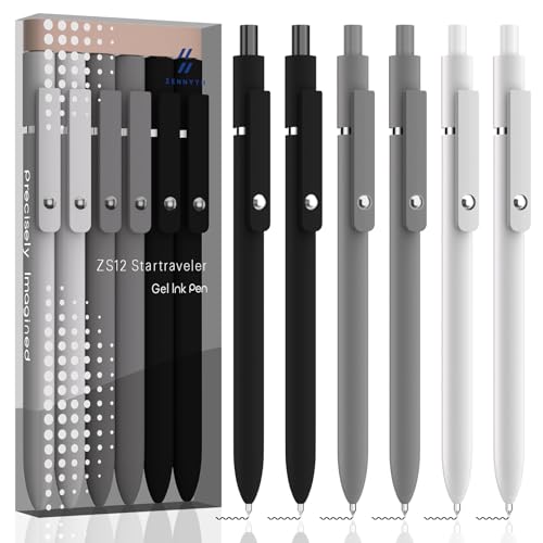 Gel Ink Pens 6-Pack, 0.5mm Fine Point, Quick-Dry Black Ink Retractable Pens | Quick-dry smudge-proof | Velvety matte grip | Sturdy steel clip | Sleek professional design for office, school & home