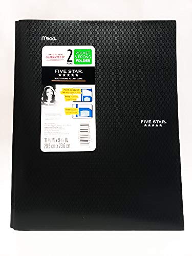 Five Star 2-Pocket & Prong Checkered Plastic Folder 11-5/8" x 9-5/16" (Black) - color: Black