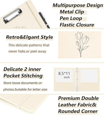 1 Inch 3 Ring Linen Binder Organizer, BVSSX Three Ring Binders with Clipboard, Plastic Folder, 5-Tabs Pocket Dividers with Sticker Labels, Pen Loop, Elastic Strap (Beige, Letter Size) - color: Beige Flower, size: 1in（Letter Size）