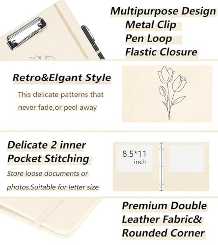 2 Inch 3 Ring Linen Binder Organizer, BVSSX Three Ring Binders with Clipboard, Plastic Folder, 5-Tabs Pocket Dividers with Sticker Labels, Pen Loop, Elastic Strap (Tulip, Letter Size) - color: Beige Flower, size: 2in（Letter Size）
