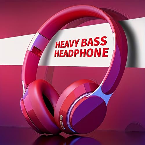 Wireless Bluetooth Headphones, Foldable Over-Ear Headphones with Microphone, Compatible with Phones, Laptops and Tablets, Suitable for School, Travel and Gaming (RED) - color: RED