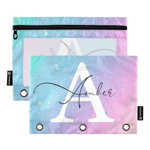 Personalized Pencil Pouch for 3 Ring Binder Glitter Custom Pencil Pouches Case Binder Cosmetic Bag 2 Pack for Office School College Supplies - color: Glitter