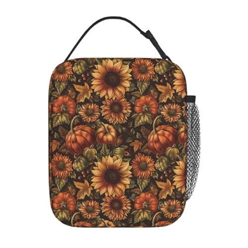 Sunflower Lunch Box for Kids Aldults, Rustic Floral Reusable Thermal Insulation Cooler Tote Bags, Autumn Bloom Harvest Pattern Insulated Bag for Student, School Picnic Camping Travel, Gifts - color: Sunflower01
