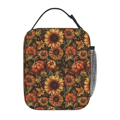 Sunflower Lunch Box for Kids Aldults, Rustic Floral Reusable Thermal Insulation Cooler Tote Bags, Autumn Bloom Harvest Pattern Insulated Bag for Student, School Picnic Camping Travel, Gifts - color: Sunflower01