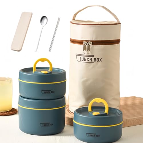 Portable Insulated Lunch Container Set, 2026 Upgraded Stainless Steel Lunch Container, 4 Tier Separat With Insulated Lunch Bag, Hot Food Lunch Containers, Unisex,For Work Picnics Camping (Blue3-Tier) - color: Blue3-Tier