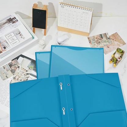 Henoyso 48 Pcs Plastic Folder with Clear Front Pocket and 3 Prongs Heavy Duty Plastic Folders with Card Slot Pocket Folders with Prongs for School Office Home (Gemstone Blue) - color: Gemstone Blue