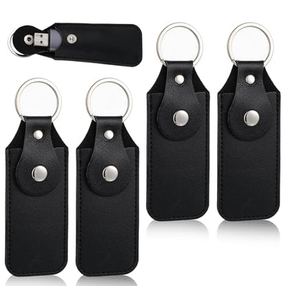 4 Pcs Flash Drive Case, Leather Anti Lost Thumb USB Flash Drive Holder USB Storage Cases Protective Cover Small Portable Storage Carrying Case with Keychain (Black)