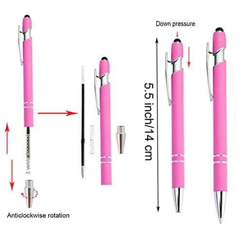 PASISIBICK 12 Pieces Pink Ballpoint Pen with Stylus Tip, 2 in 1 Stylus Stylish Pen, Premium Metal Stylus Pen for Touch Screens, Black Ink, 1.0 mm Medium Point(12 PCS Pink) - color: 12 Pcs Pink Stylus Pens
