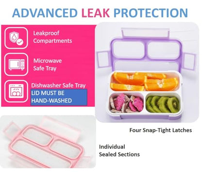 Small Glitter Snack Containers for Kids Toddlers - 3 Compartments (Set of 2) - Leak-Proof Reusable Boxes with Lids -BPA-Free Plastic Mini Bento Lunch Box - Ideal for School, Holds 2 Cups (Pink+Purple) - color: Pink Lilac Sparkle MINI 2pk