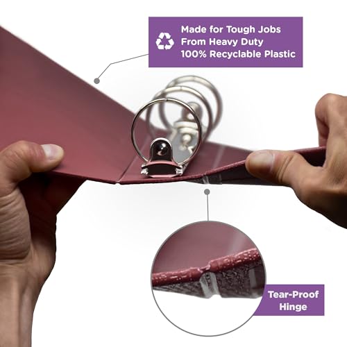 Carstens 2-Inch Heavy Duty 3-Ring Binder - Top Opening, Wine, Durable Plastic, No-Gap Rings, Waterproof Cover, No Pockets, Holds 300 US Letter Sheets, BPA-Free, Made in USA (2873-3R), Case of 16 - color: Burgundy, size: Case of 16