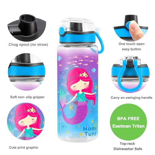 Cute Water Bottle for School Kids Girls, BPA FREE Tritan & Leak Proof & Easy Clean & Carry Handle, 23oz/ 680ml (Mermaid 2) - color: Mermaid 2