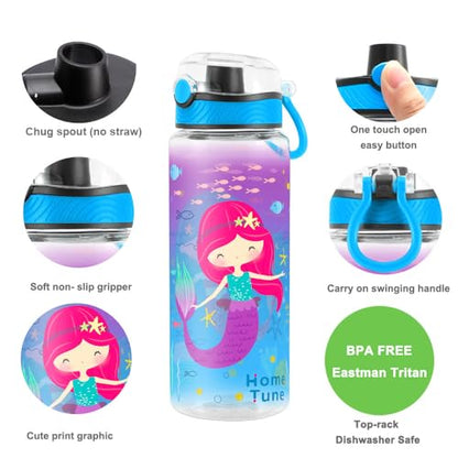 Cute Water Bottle for School Kids Girls, BPA FREE Tritan & Leak Proof & Easy Clean & Carry Handle, 23oz/ 680ml (Mermaid 2) - color: Mermaid 2