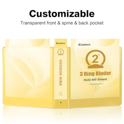 COMIX Standard 3 Ring Binder 2 inch with Clear View Cover, 2" Round Ring View Binder Holds 400 Sheets of US Letter Size Paper, 6 Pack (Lemon Yellow) - color: Lemon Yellow, size: 2 inch