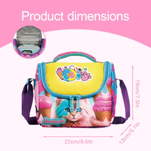 Insulated Lunch Bag for Kids Soft Bag Washable with Strap Reusable Toddler Lunch box School Supplies Food Carrier Snacks Picnic(Multi) - color: Cat