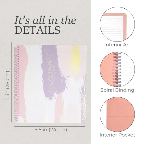 Steel Mill & Co Cute Large Spiral Notebook College Ruled, 11" x 9.5" with Durable Hardcover and 160 Lined Pages, Pastel Brush Strokes - color: Pastel Brush Strokes
