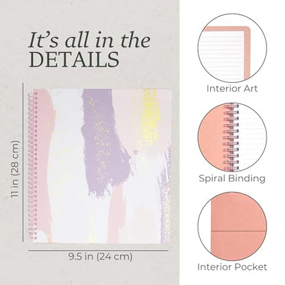 Steel Mill & Co Cute Large Spiral Notebook College Ruled, 11" x 9.5" with Durable Hardcover and 160 Lined Pages, Pastel Brush Strokes - color: Pastel Brush Strokes