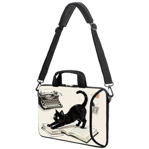 AMARY 13" 13.3" laptop sleeve chromebook case adjustable shoulder strap with handle accessory pocket (Cat-3) - color: Cat-3