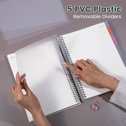 Yoment 5 Subject Notebook College Ruled, 300 Pages Spiral Notebook with Removable Divider Tabs，Hardcover 8 x 10 Inches College Ruled Journal 1 Inner Pocket for School College Work Office Home,Green - color: Green