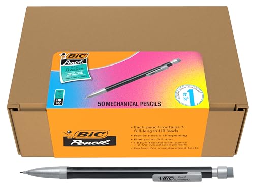 BIC Xtra-Precision Mechanical Pencils with Erasers, Black Barrel, Fine Point (0.5mm), 50-Count Pack - color: Black