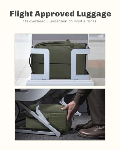 Hynes Eagle 2 in 1 Travel Backpack Set Rolling Backpack with Wheels Carry on Luggage 43L with Personal Item Bag for Men Women 17 inches Laptop Backpack Dark Green - color: Dark Green