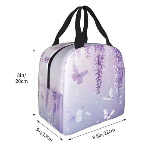 Lunch Bag Lavender Butterfly Light Purple Flower Insulated Lunch Box Reusable Cooler Tote for Adults Student Girl Boy Work Office School Picnic Over 3 Years Old - color: B0365