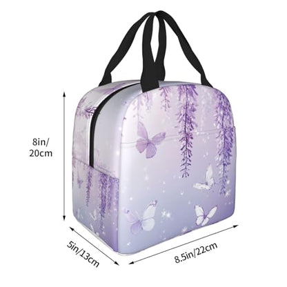 Lunch Bag Lavender Butterfly Light Purple Flower Insulated Lunch Box Reusable Cooler Tote for Adults Student Girl Boy Work Office School Picnic Over 3 Years Old - color: B0365