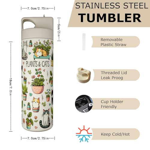 Cute Cat Loves 20oz Tumbler with Straw and Lid Gift for Boys Girls Water Bottle Travel Kettle Cup for Car Cold and Hot Stainless Steel Double Wall Insulated Student Mug (grey) - color: Gray