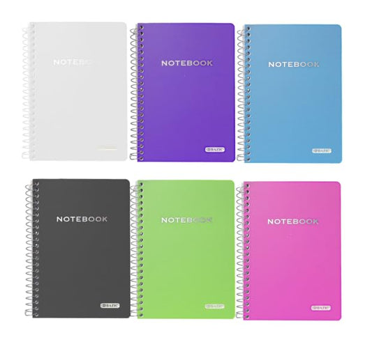 6 Pack, Poly Cover Spiral Notebook C/R 100 Sheet 5" x 7", Assorted Color | Great for Note-Taking & Journaling