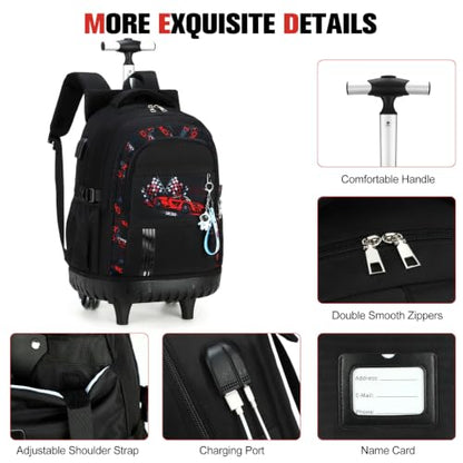 ACESAK Rolling Backpack for Boys, Kids Backpack with Wheels Portable with Insulated Lunch Box & Pencil Case, Multi-Pocket Roller Backpack for Preschool Kindergarten Kids Boys Travel(Red Car) - color: Red Car