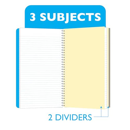 BAZIC PRODUCTS 3-Subject Spiral Notebook, College-Ruled, 120 Ct, 6 Titles | 120 college-ruled sheets, wire binding lays flat, 9.5 x 5.75 in - size: 6-Pack