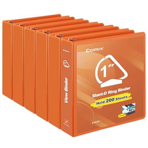 COMIX Sturdy 1 Inch Binders 3 Ring with Clear View Cover, 1" Slant-D Ring View Binder Holds 225 Sheets of US Letter Size Paper, 6 Pack (Orange) - color: Orange, size: 1 inch