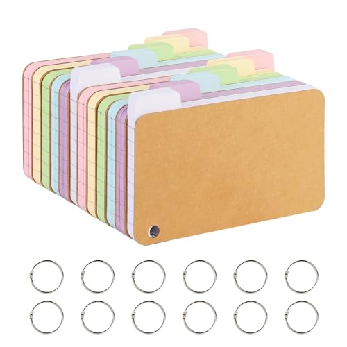 zmybcpack 12 Pack 720 Pcs 3x5 Inches Tabbed Index Cards, Colorful Flash Cards with 12 Binder Rings, Ruled Index Cards Lined Note Cards for Study, School,Office Home - size: 3x5 lined (720pcs tabbed)