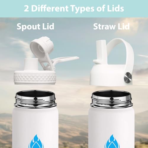 SENDESTAR Water Bottle 40oz Double Wall Vacuum Insulated Leak Proof Stainless Steel Sports Water Bottle—Wide Mouth with New Flex Straw Lid & Spout Lid (Day&Night) - color: Day&Night-A, size: 40 Ounces