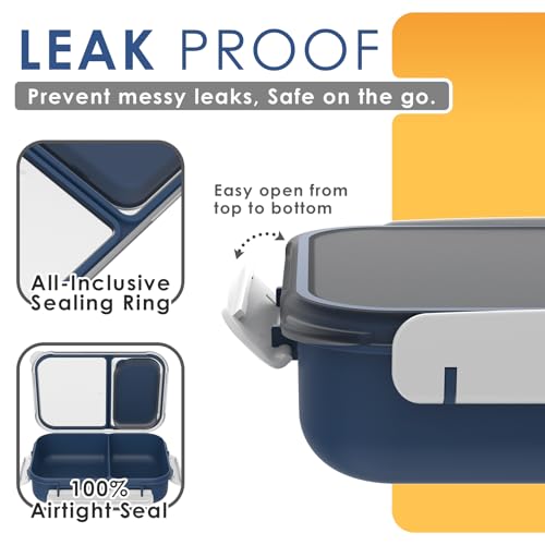 WHALEHOUSE Large Capacity Bento Lunch Box for Adult, 1600ML 2 Compartments Meal Prep Container with Utensil, Airtight Food Storage Container with Snap Locking Lids, Microwave/Dishwasher/Freezer Safe - color: 1600mL-Dark Blue