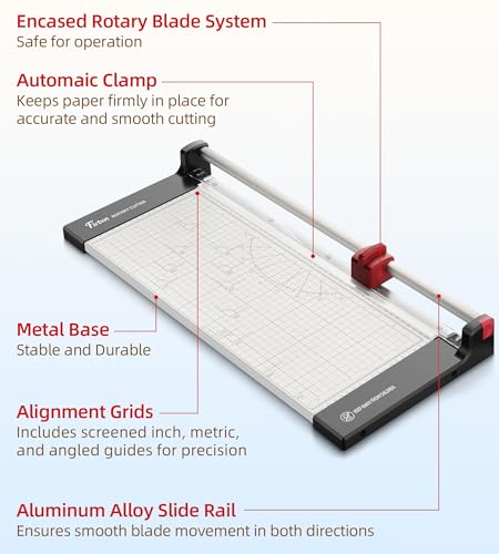 Firbon 15" Rotary Paper Trimmer with Replaceable Blade, Heavy Duty 10-Sheet Capacity Cutter for Cardstock, Photos, Scrapbooking, Office, School & Studio