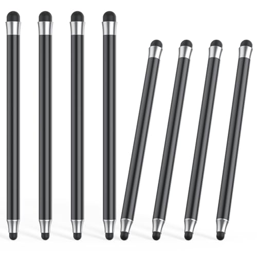 Stylus (8Pcs), 2 in 1 Stylus Pen for Touchscreen, High Precision and Sensitivity Double Rubber Tips, Compatible with iPad/iPhone/Samsung/Android Tablets and Other Capacitive Touch Screen (Black) - color: Black