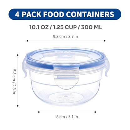 KIGI Small Plastic Bowls with Lid, Leak Proof Round Food Storage Container Set for Meal Prep, Lunch & Soup, 4 Sided Locking Lid, Airtight, BPA-Free Plastic, 10 oz / 1.25 Cup, 8 Piece set - size: 1.25 cup (8-Piece)