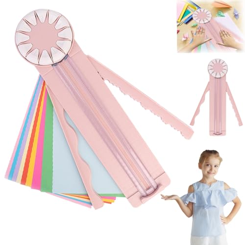 Paper Craft Edge Cutter, 12 in 1 Paper Cutter, Rolling Paper Cutter with 12 Cutting Types, Multifunctional Paper Cutter Machine with Measurements for Scrapbooking (Pink) - color: Pink