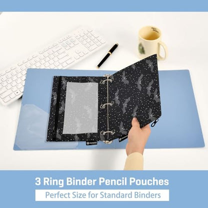 2 Pack Pencil Pouches for 3 Ring Binder Bat Pattern Zipper Pencil Case Bags with Clear Window for Classroom School Office Supplies - color: Halloween Bat