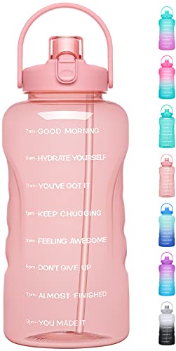 HydroPal 1 Gallon Water Bottles with Straw, 128 oz Water Bottle BPA Free Innovative 2-IN-1 Lid Gym Bottle with Times to Drink Motivational, Large for Sports Fitness Camping Water Jug （13.8X5.5 inch） - color: Cherry Blossom