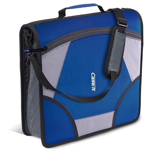 Case-it King Sized Zip Tab School Zipper Binder | 4-Inch D-Rings, 800 Sheet Capacity, 5-Subject Expanding File Folder, Multiple Pockets & Storage Organizer, Shoulder Strap | D-186 Midnight Blue - color: B Midnight Blue, size: 1 Pack