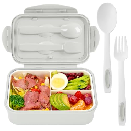 Bento Boxes for Adults - 1100 ML Lunch Box Container For Kids Women With Built-in Spoon & Fork - Durable for On-the-Go Meal, BPA-Free and Food-Safe Materials（White） - color: White