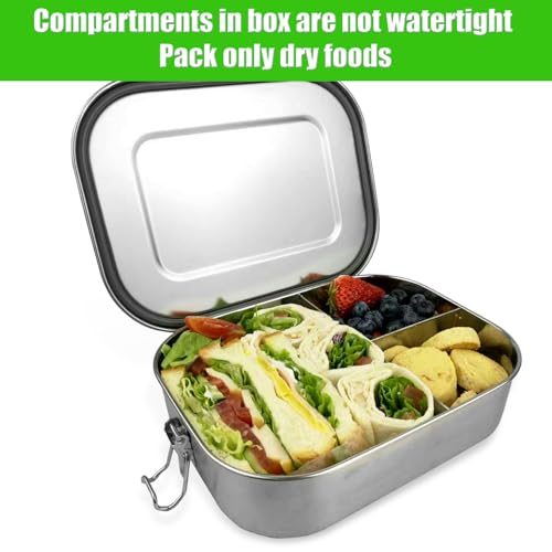 UPTRUST Leak Proof Stainless Steel Bento Lunch Container, (47OZ/1400ML) Metal Bento Lunch Box for Kids or Adults, 3 Compartment Packing Box for Work Lunch - size: 1400 ML - 3-Compartment