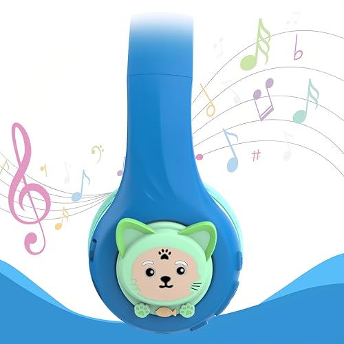 Riwbox CB-7S Kids Wireless Headphones,with Safe Volume Control 74/85/95dB,LED Glow Lights,50H Playtime,Bluetooth V5.3,Built-in Mic, TF Card Slot,for Travel/School/Phone/Laptop(Blue&Green) - color: Blue&Green